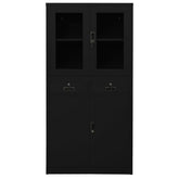 Black Office Cabinet 35.4x15.7x70.9 Steel and Tempered Glass